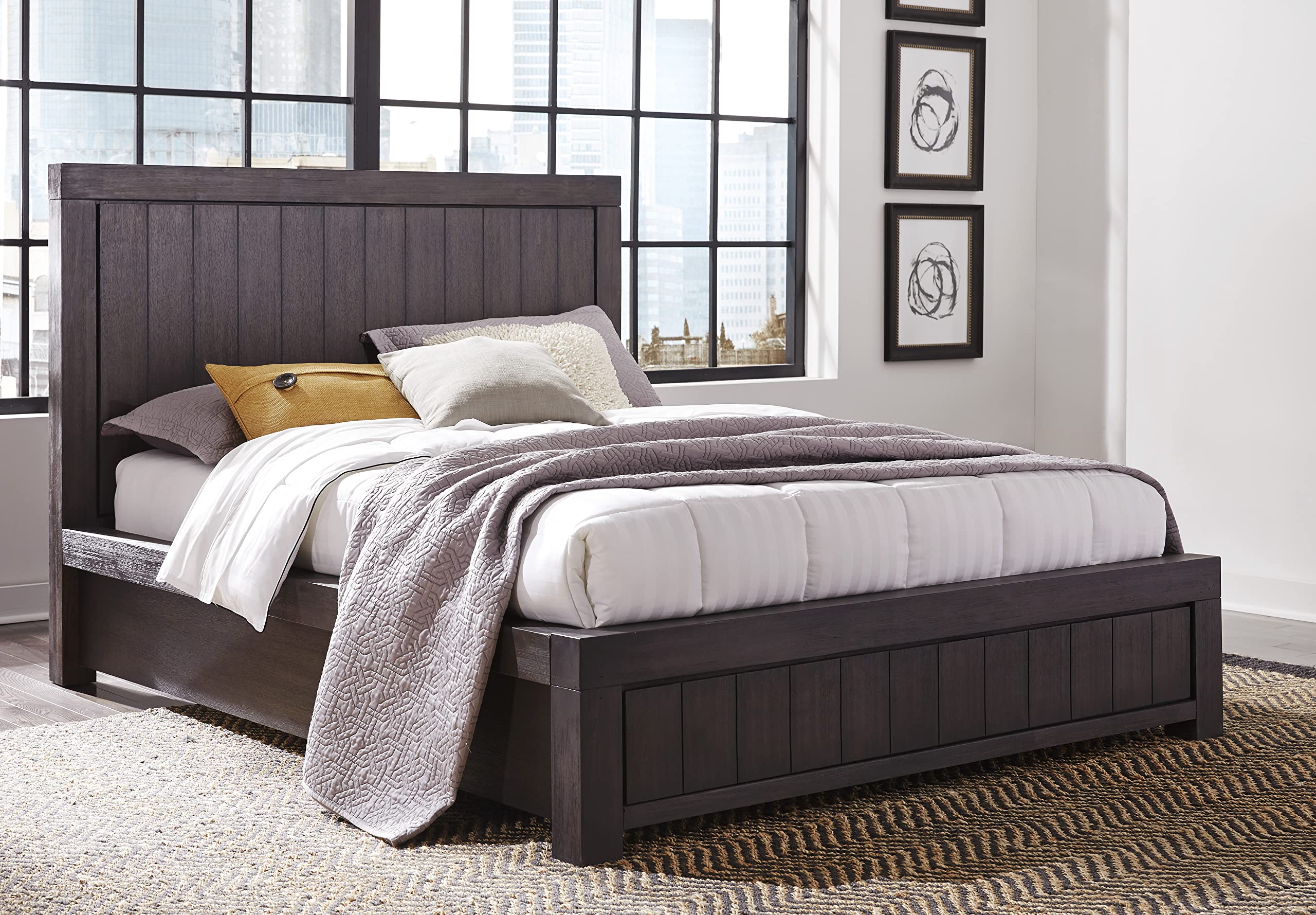 Modus Furniture Solid Wood Platform Bed, Queen, Heath - Basalt Grey