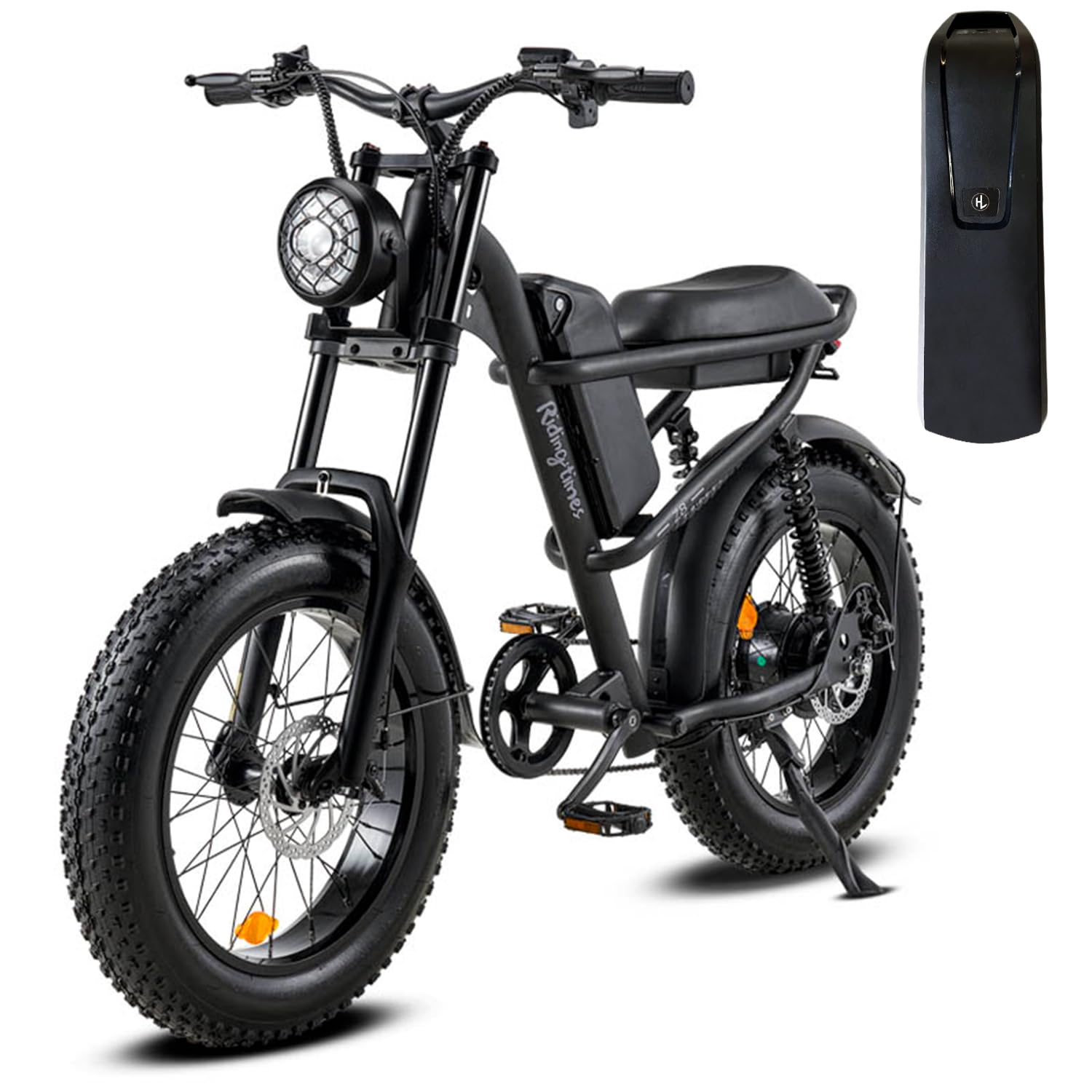  Riding'times 1500W Moped Style Ebike Full Suspension, 20 Inch Fat Tire Electric bike, Max 28MPH & 37-150 Miles Electric Motorcycle, 750WH/1500WH Battery, All-Terrain E Bike for Mountains, Snow, Sand,...