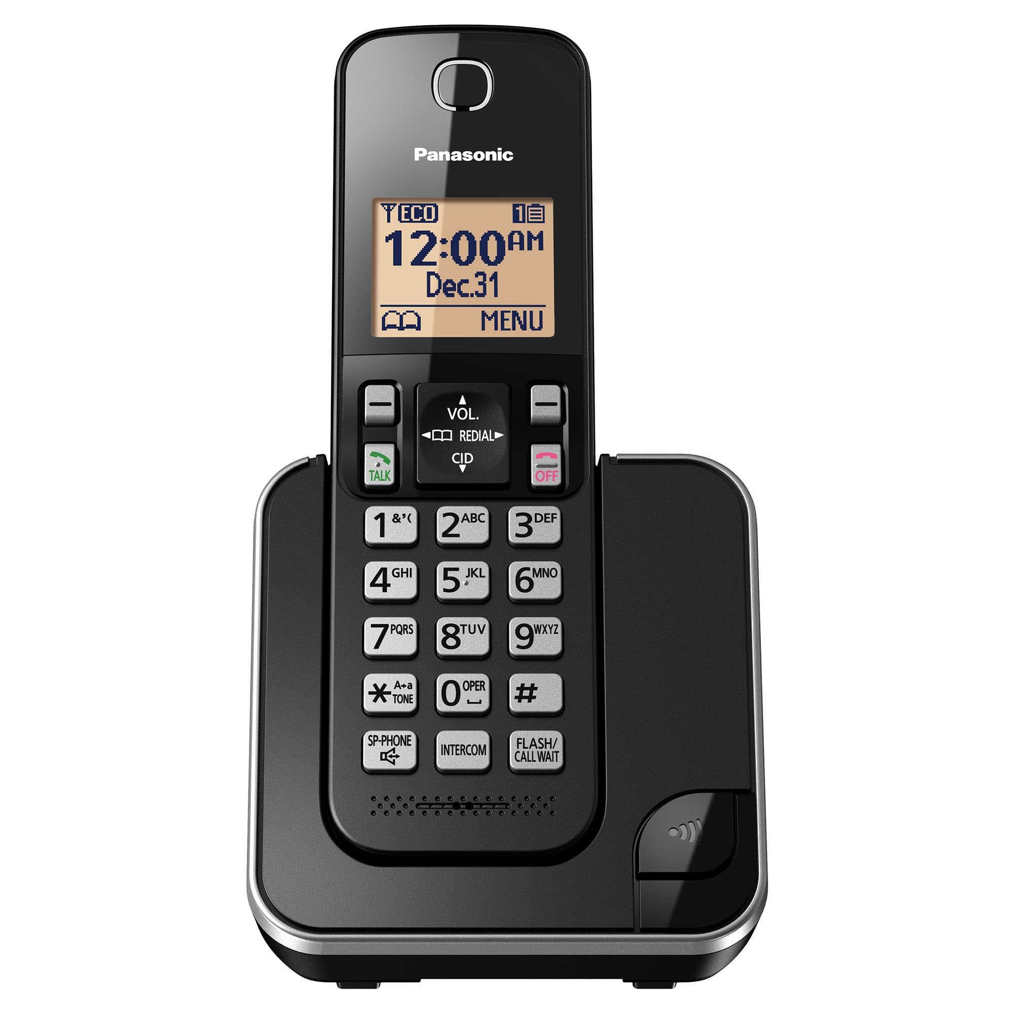  Panasonic एम्बर बैकलिट डिस्प्ले और कॉल ब्लॉक के साथ विस्तार योग्य ताररहित फोन प्र...