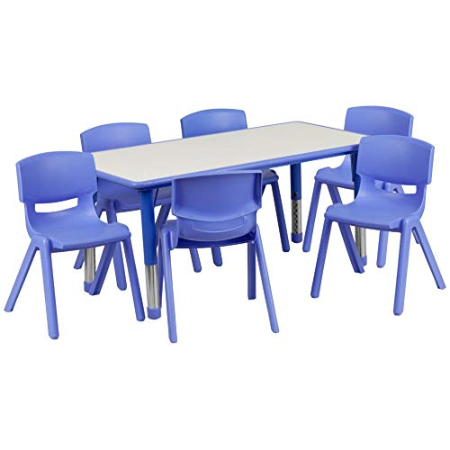  Flash Furniture 23.625''W x 47.25''L आयताकार नीला प्लास्टिक ऊँचाई समायोज्य गतिविधि तालिका 6 कुर्स...