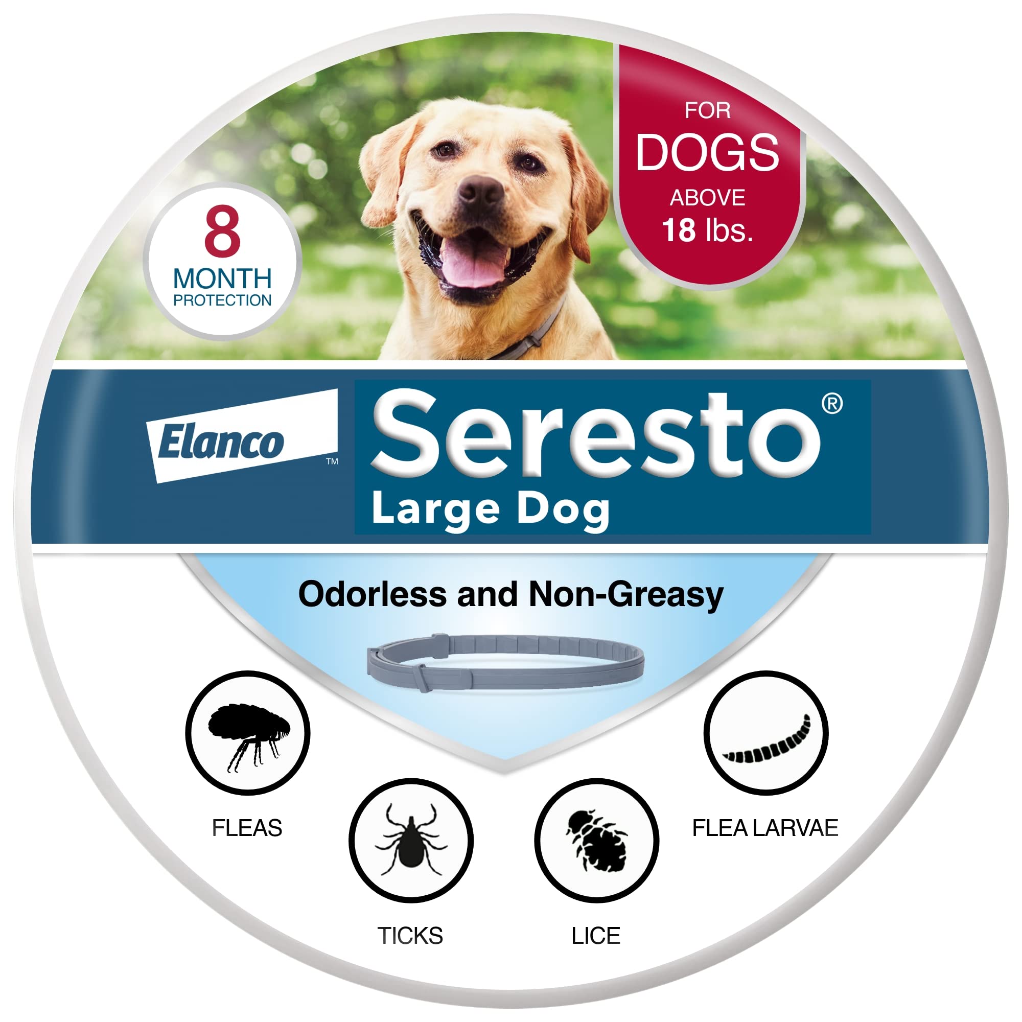 Seresto 18 पाउंड से अधिक वजन वाले कुत्तों के लिए बड़े क...