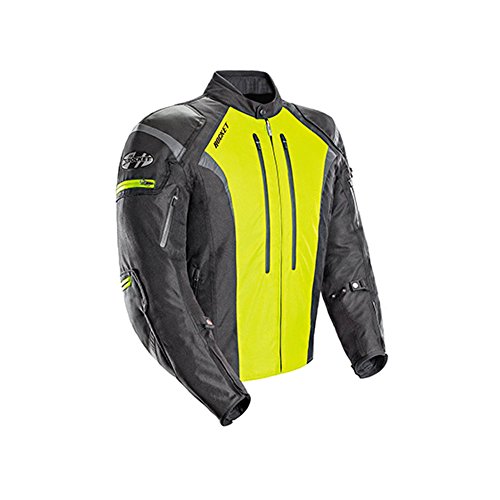 Joe Rocket एटॉमिक 5.0 पुरुषों के लिए काला/हाय-विज़ पीला कपड़ा जैकेट - 2X-बड़ा