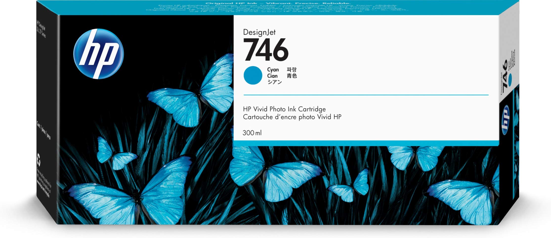  HP डिज़ाइनजेट Z6 और Z9+ बड़े प्रारूप प्रिंटर के लिए 746 सियान 300-मिली असली इंक कार्ट...