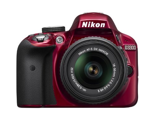 Nikon D3300 1533 24.2 MP CMOS डिजिटल SLR ऑटो फोकस-एस DX NIKKOR 18-55 मिमी f / 3.5-5.6G VR II ज़ूम लेंस के साथ - लाल