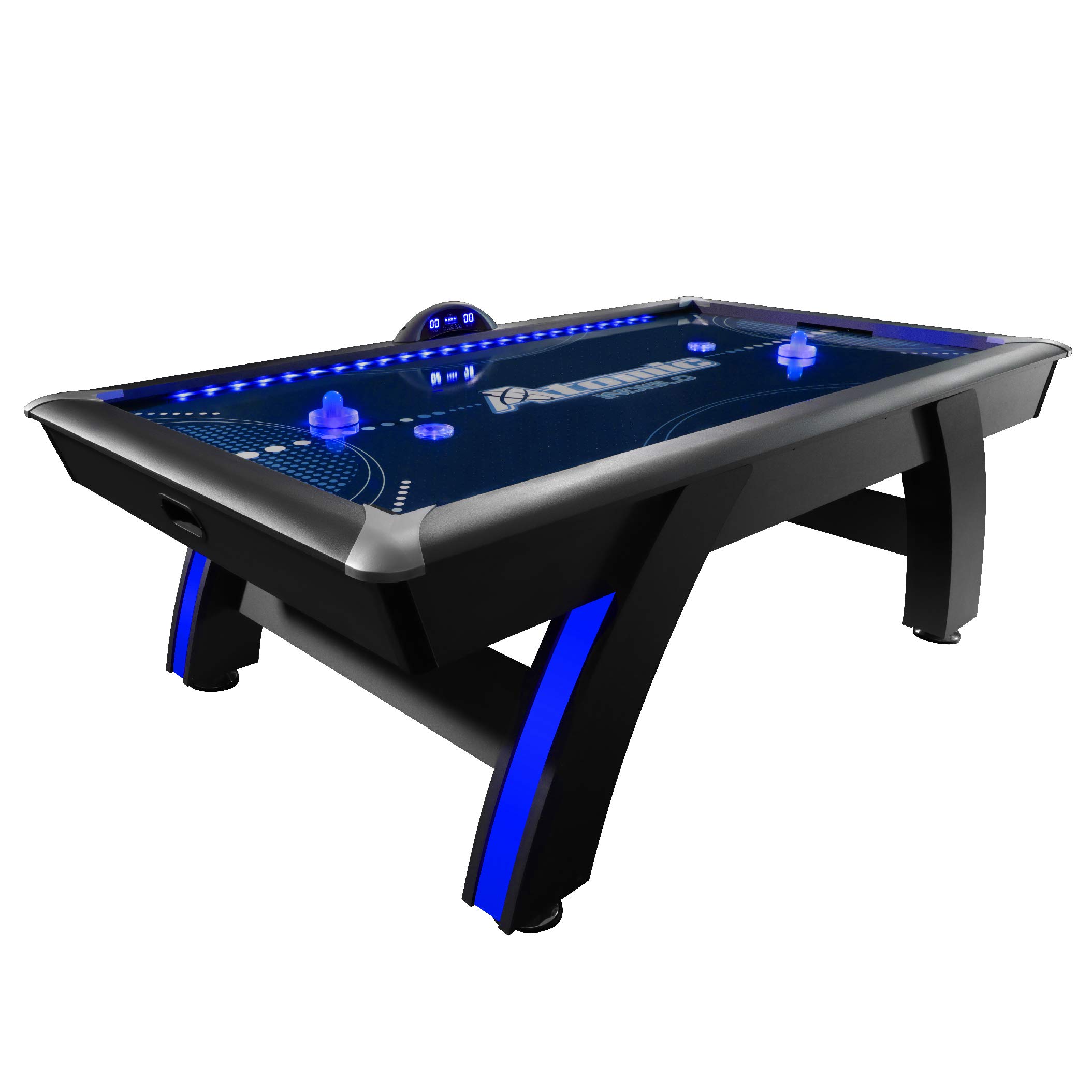 Atomic 90” Indiglo LED Light UP Arcade Air Powered Hockey Table - Includes Light Up Pucks and Pushers, Grey