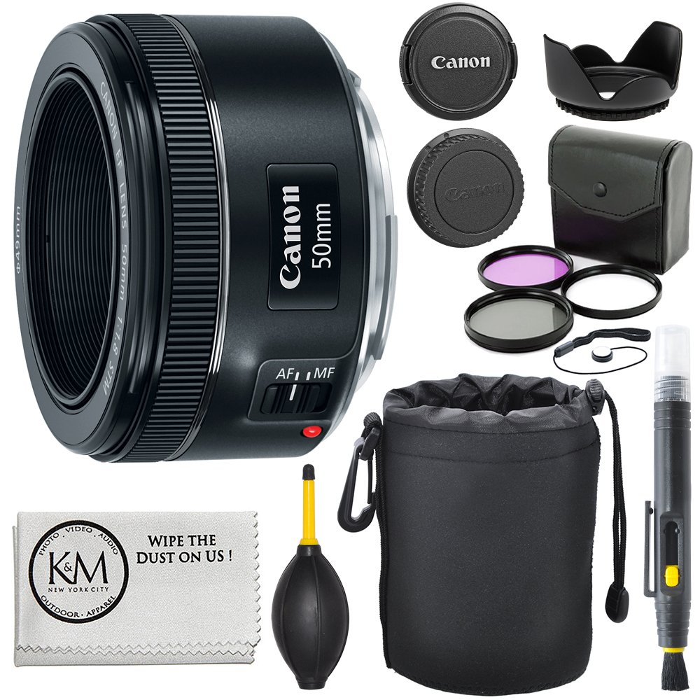 Canon EF 50mm f/1.8 STM लेंस + 3pc फ़िल्टर किट + लेंस पेन + ब्लोअर + हुड + लेंस पाउच + कैप कीपर
