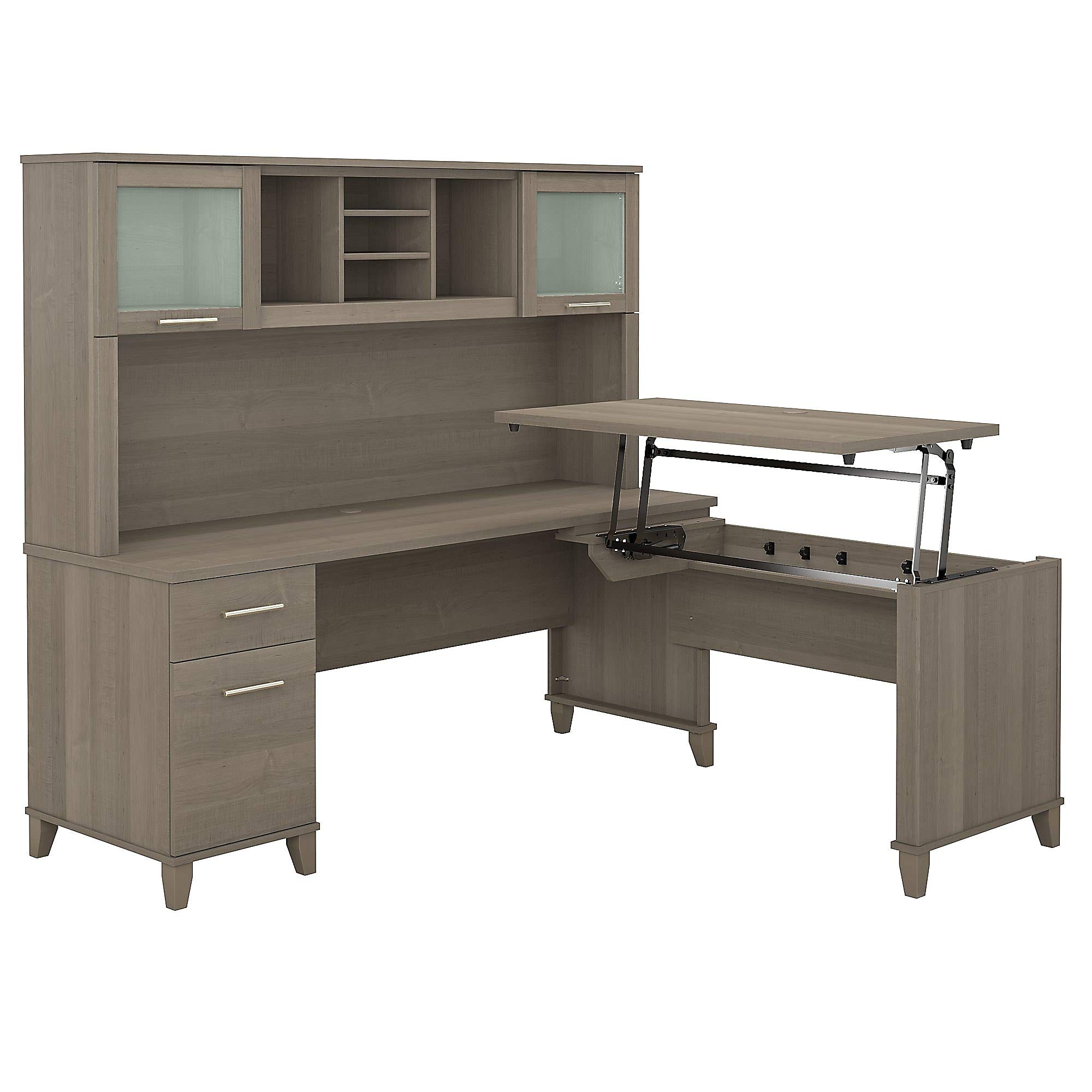 Bush Furniture समरसेट 3 पोजीशन हच के साथ सिट टू स्टैंड एल आकार का डेस्क