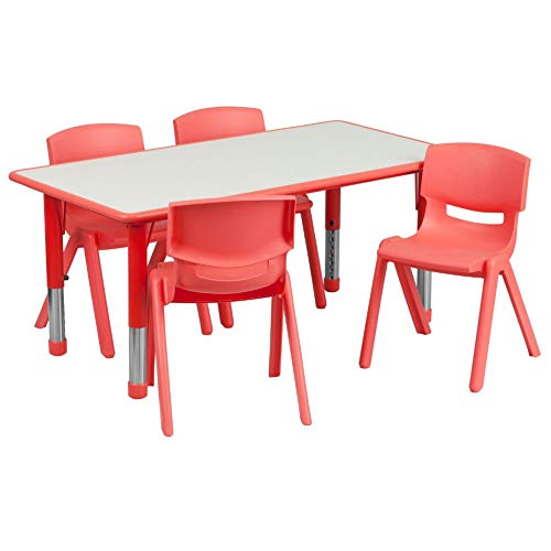  Flash Furniture 23.625''W x 47.25''L आयताकार लाल प्लास्टिक की ऊँचाई समायोज्य गतिविधि तालिका 4 अध्...
