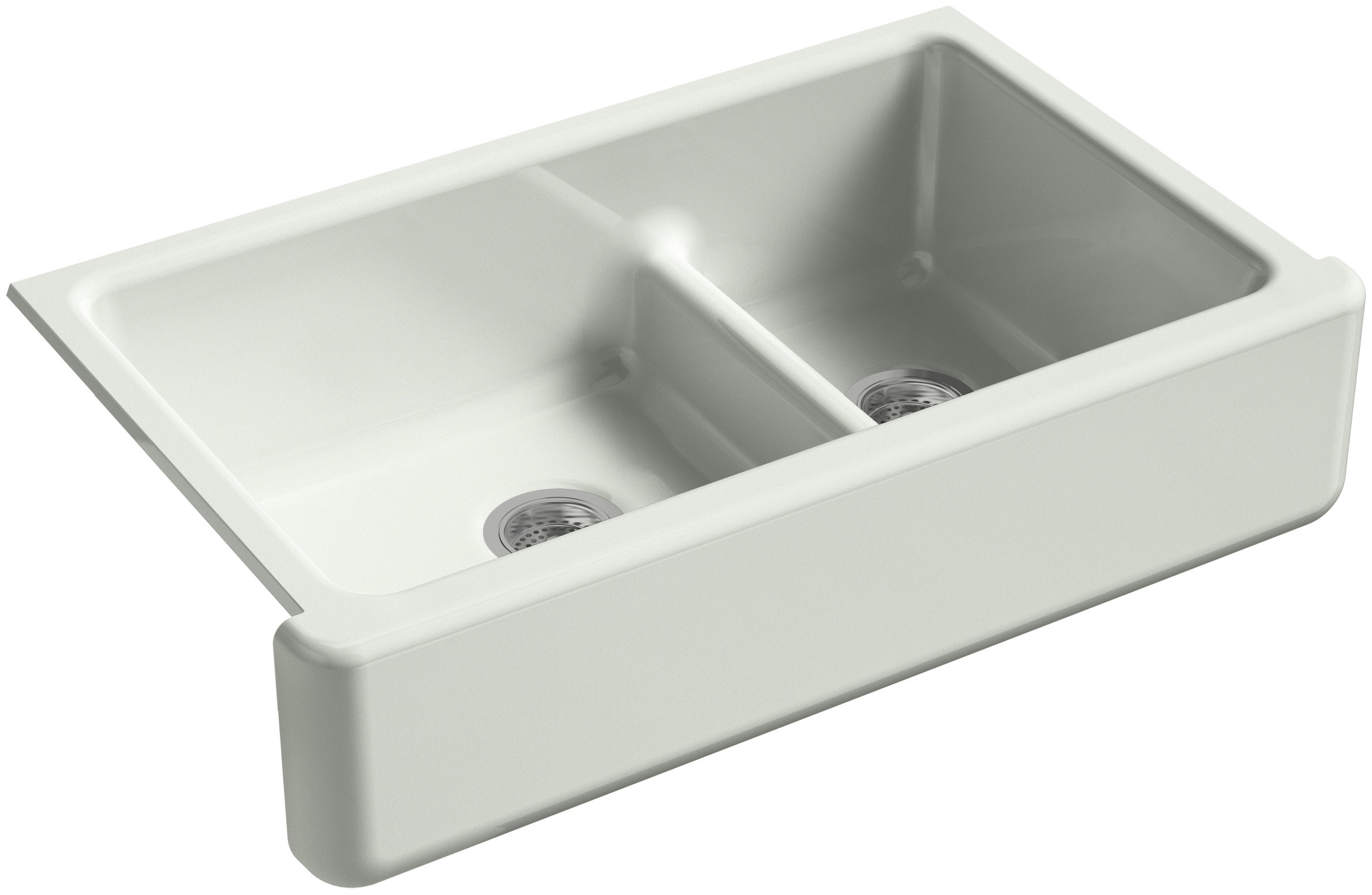 KOHLER Whitehaven Farmhouse Smart Divide Self-Trimming Undermount Apron Front Double-Bowl Kitchen Sink with Tall Apron, 35-1/2-Inch x 21-9/16-Inch, Sea Salt (K-6427-FF)