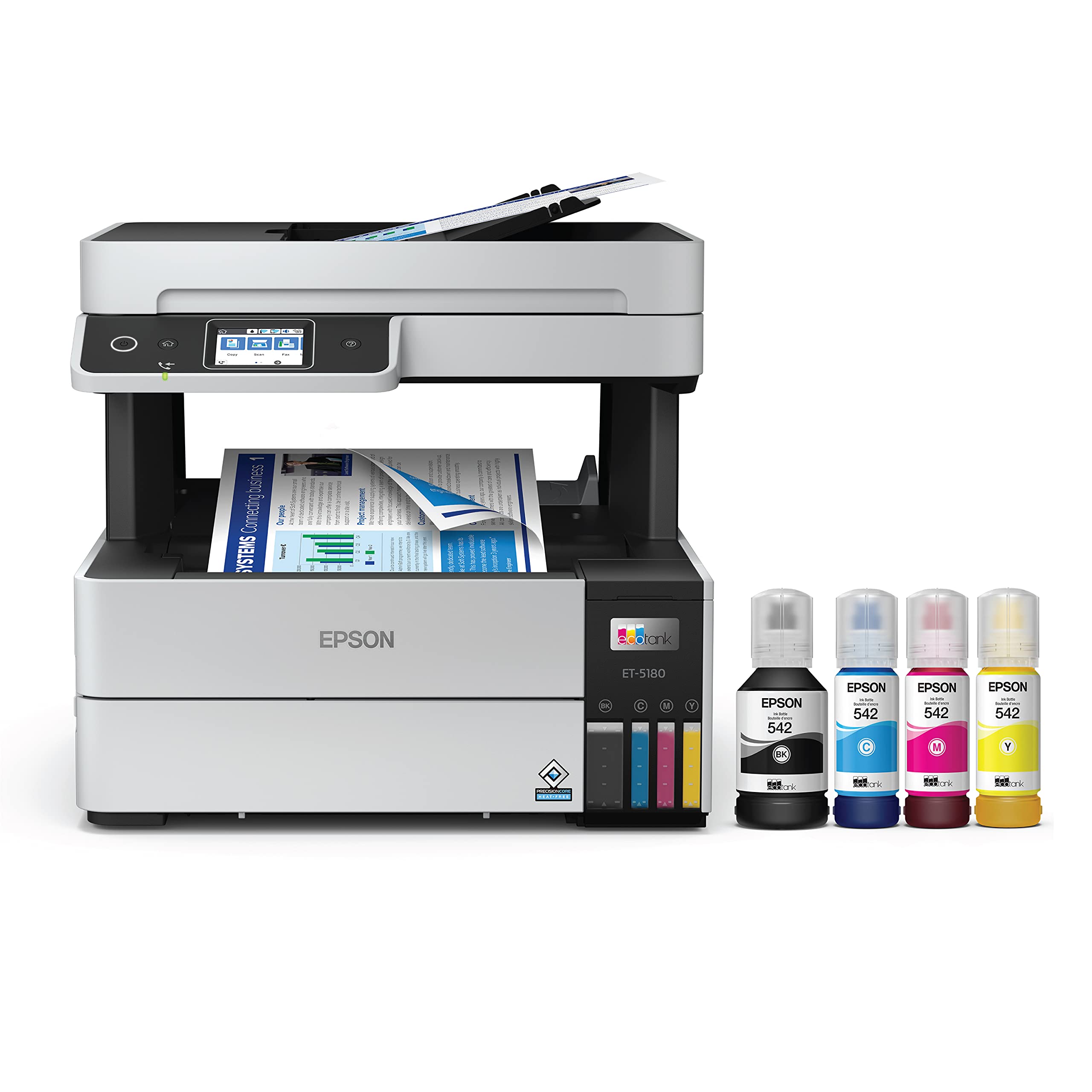 Epson EcoTank Pro ET-5180 Wireless Color All-in-One Supertank Printer with Scanner, Copier, Fax Plus Auto Document Feeder ...