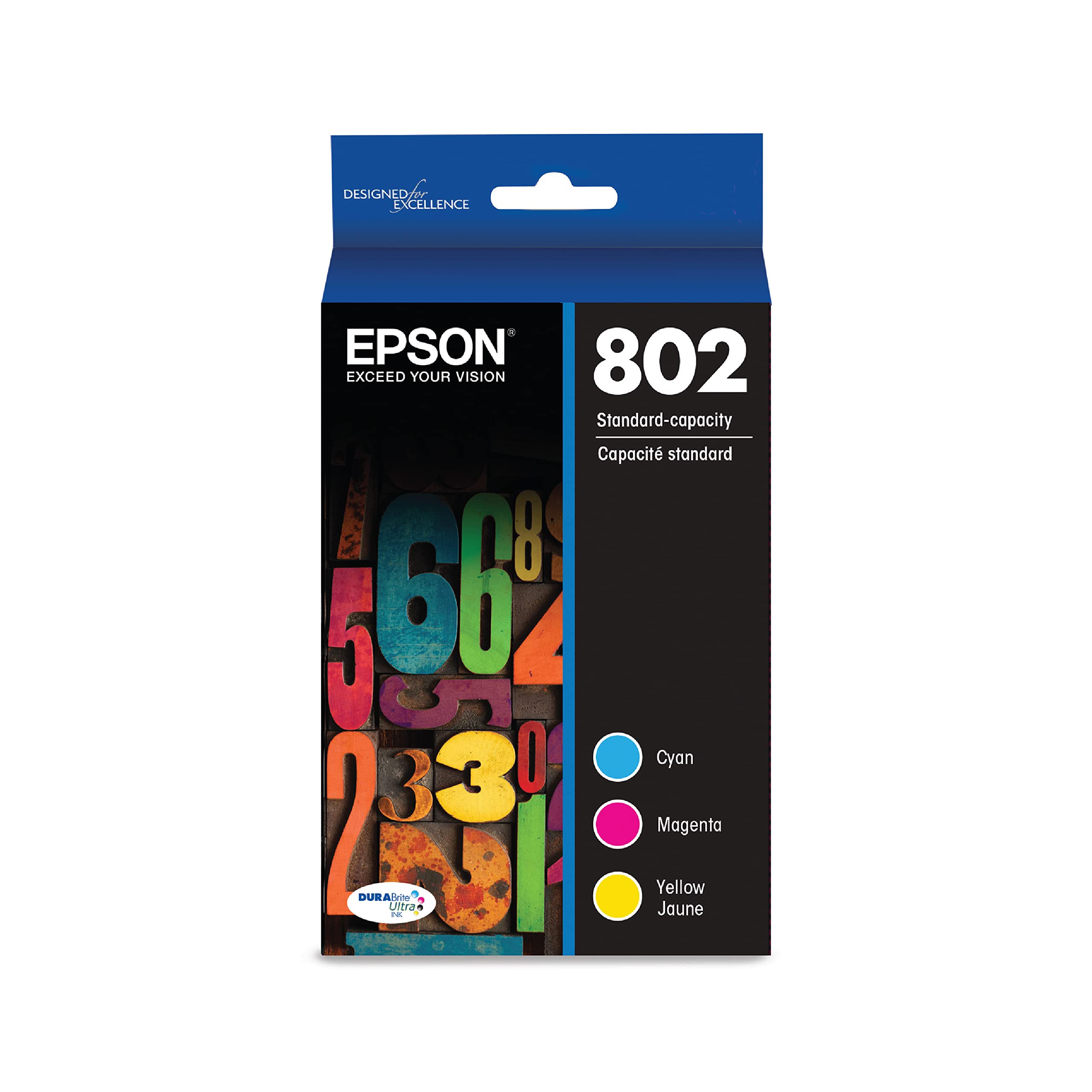  Epson चुनिंदा वर्कफोर्स प्रो प्रिंटर्स के लिए T802 DURABrite Ultra -इंक स्टैंडर्ड कैपेसिटी...