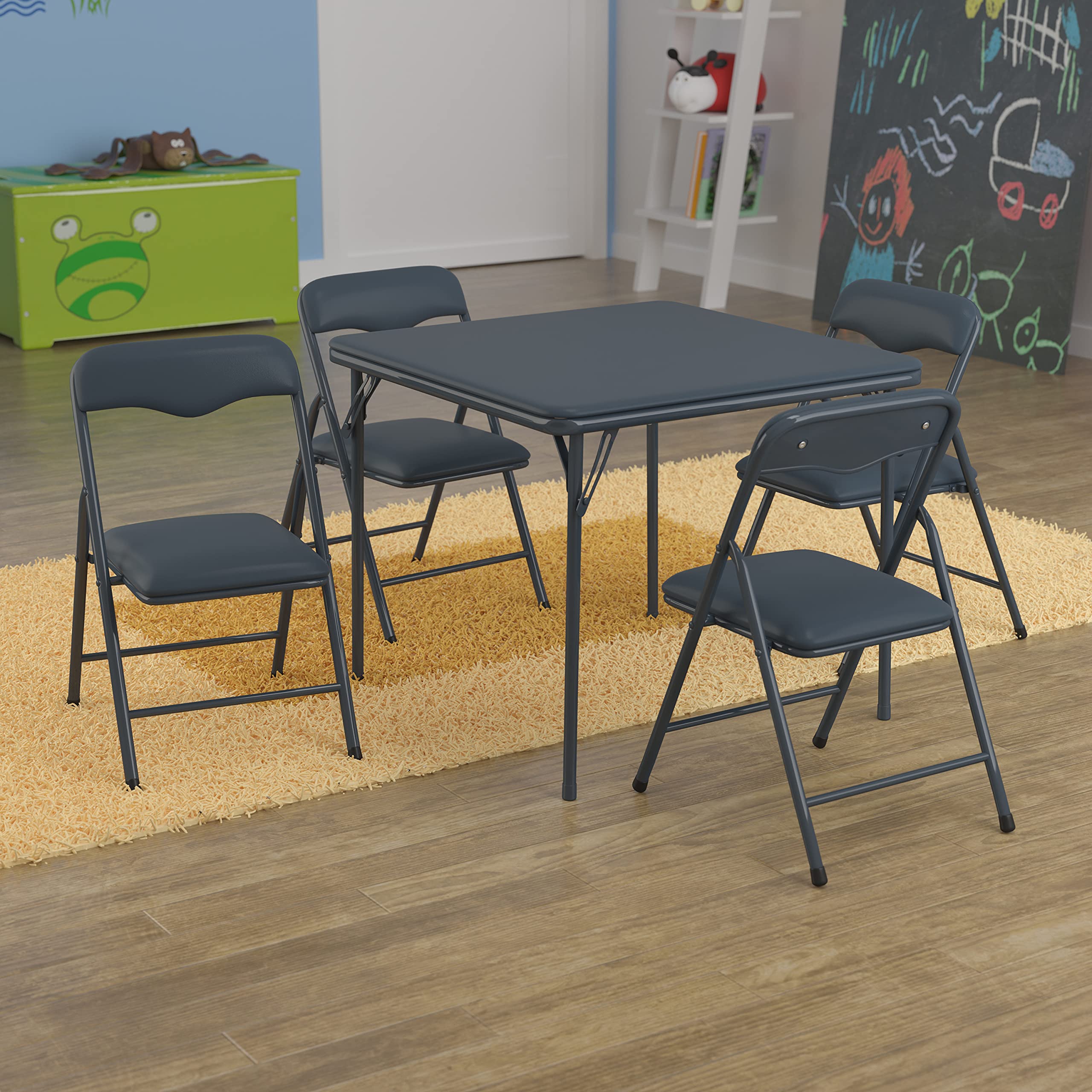 Flash Furniture किड्स नेवी 5 पीस फोल्डिंग टेबल और चेयर सेट
