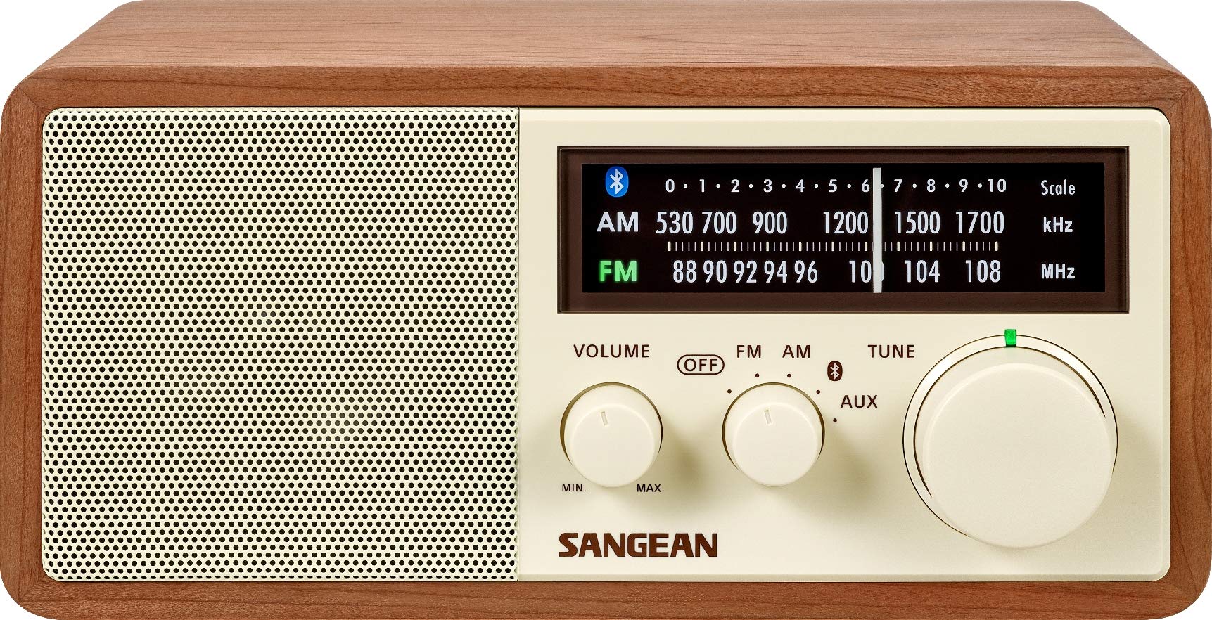 Sangean यूएसबी फोन चार्जिंग के साथ एएम/एफएम/ब्लूटूथ लकड़ी का कैबिनेट रेडियो