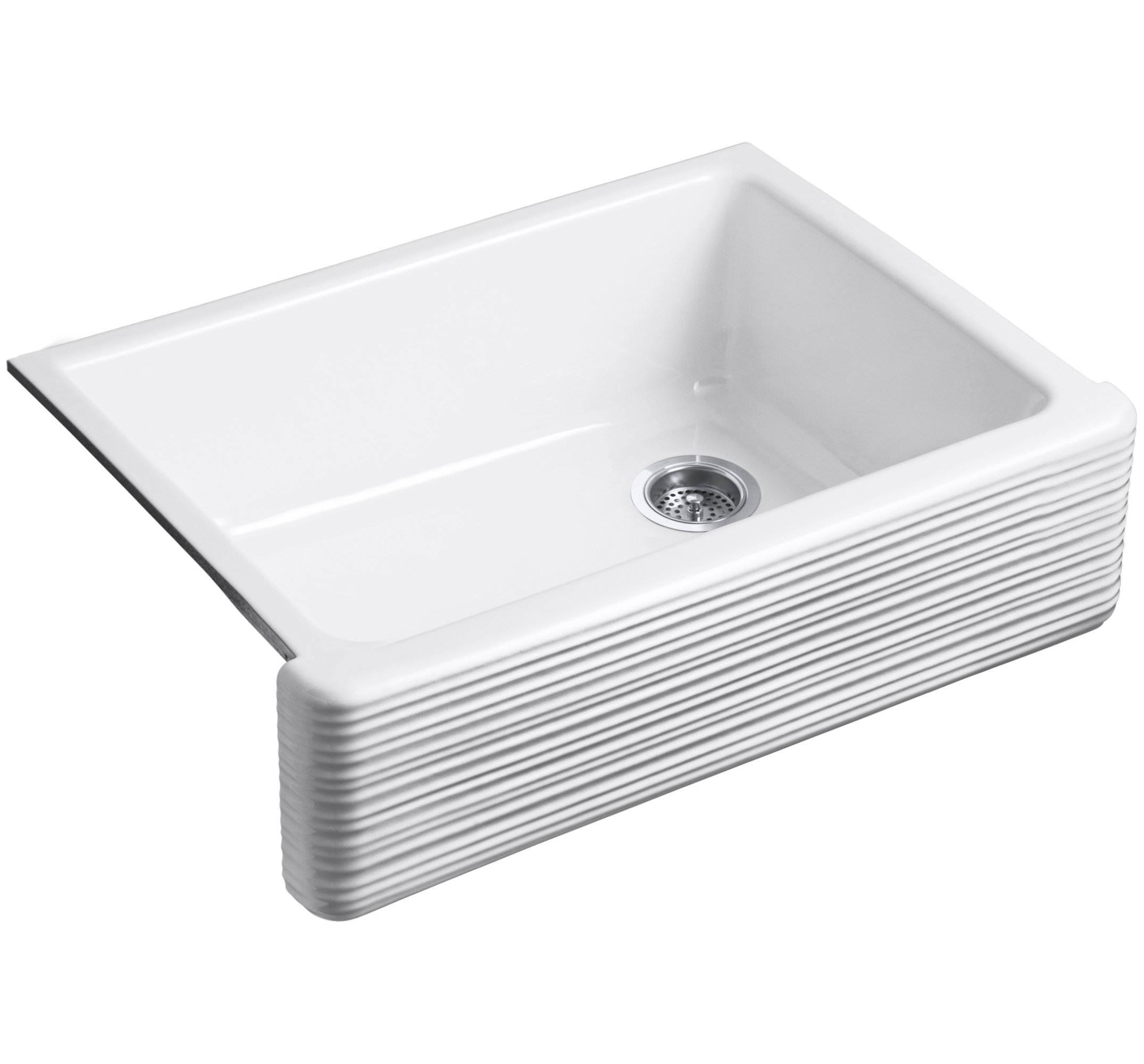 KOHLER K-7251-0 Whitehaven Farmhouse Undermount Single-Bowl Kitchen Sink with Tall Apron with Hayridge Design, 29-11/16 x 21-9/16 x 9-5/8