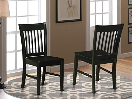  East West Furniture NFC-BLK-W नॉरफ़ॉक रसोई की कुर्सियाँ - लकड़ी की सीट और काले ठोस लकड़ी की संर...