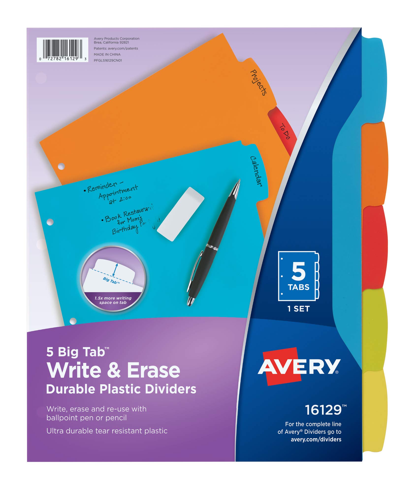 Avery बड़ा टैब लिखें और टिकाऊ प्लास्टिक मिटाएँ 16129 7