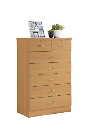 Hodedah HI70DR Beech 7 with Locks On 2-Top Chest of Drawers