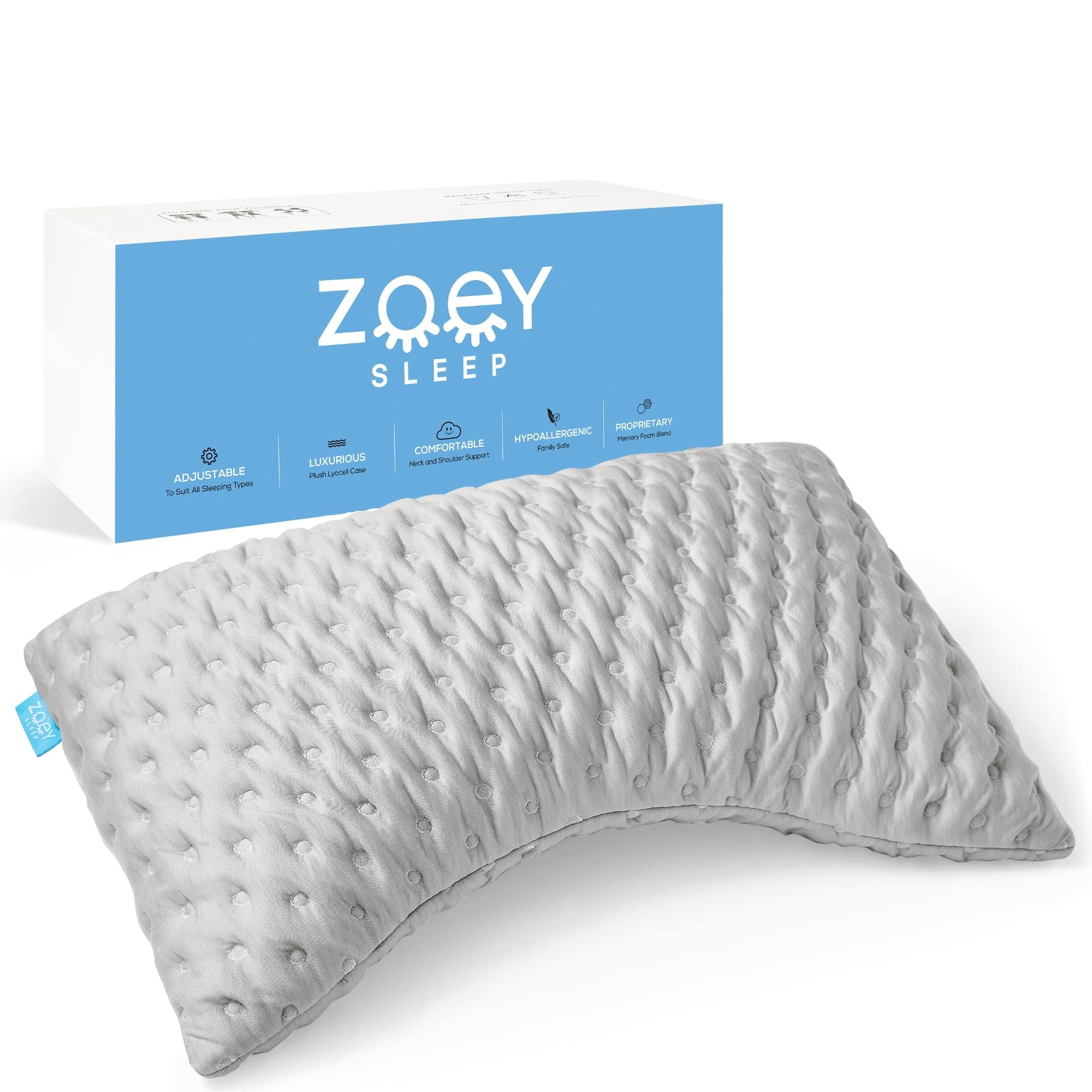  Zoey Sleep साइड स्लीप पिलो - सोने के लिए मेमोरी फोम बेड पिलो - 100% एडजस्टेबल सपोर्टिव...