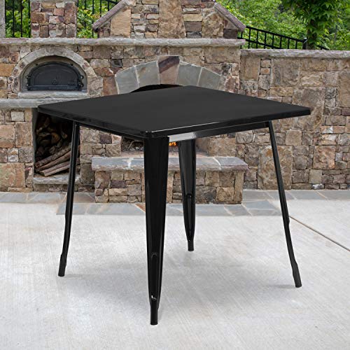 Flash Furniture वाणिज्यिक ग्रेड 31.5' वर्गाकार ब्लैक मेटल इंडोर-आउटडोर टेबल