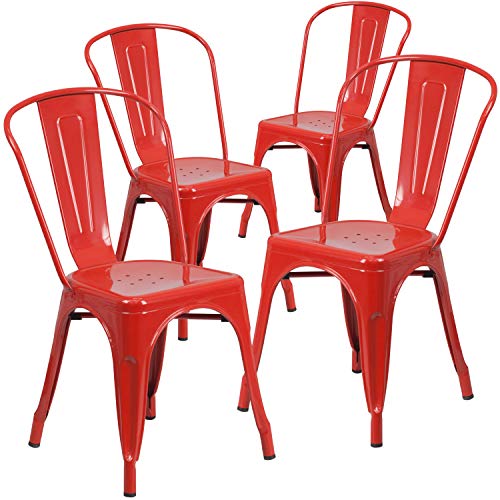 Flash Furniture 4 पीके। रेड मेटल इंडोर-आउटडोर स्टैकेबल चेयर