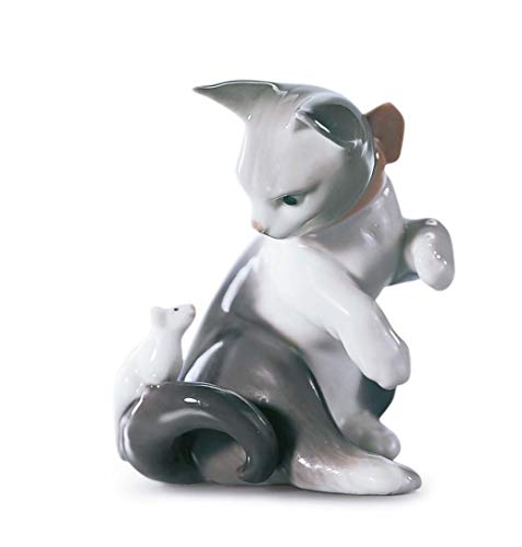 Lladró बिल्ली और चूहे की मूर्ति. चीनी मिट्टी के बरतन बिल्ली का चित्र।