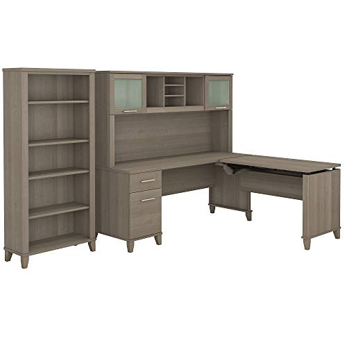 Bush Business Furniture Somerset 3 Position Sit to Stand L Shaped Desk with Hutch and Bookcase