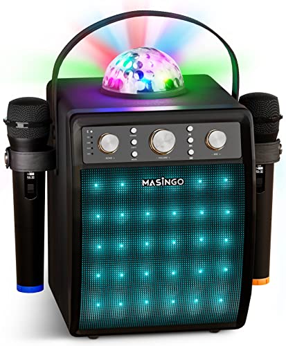  MASINGO वयस्कों और बच्चों के लिए ब्लूटूथ कराओके मशीन - 2 वायरलेस कराओके माइक्रोफोन...