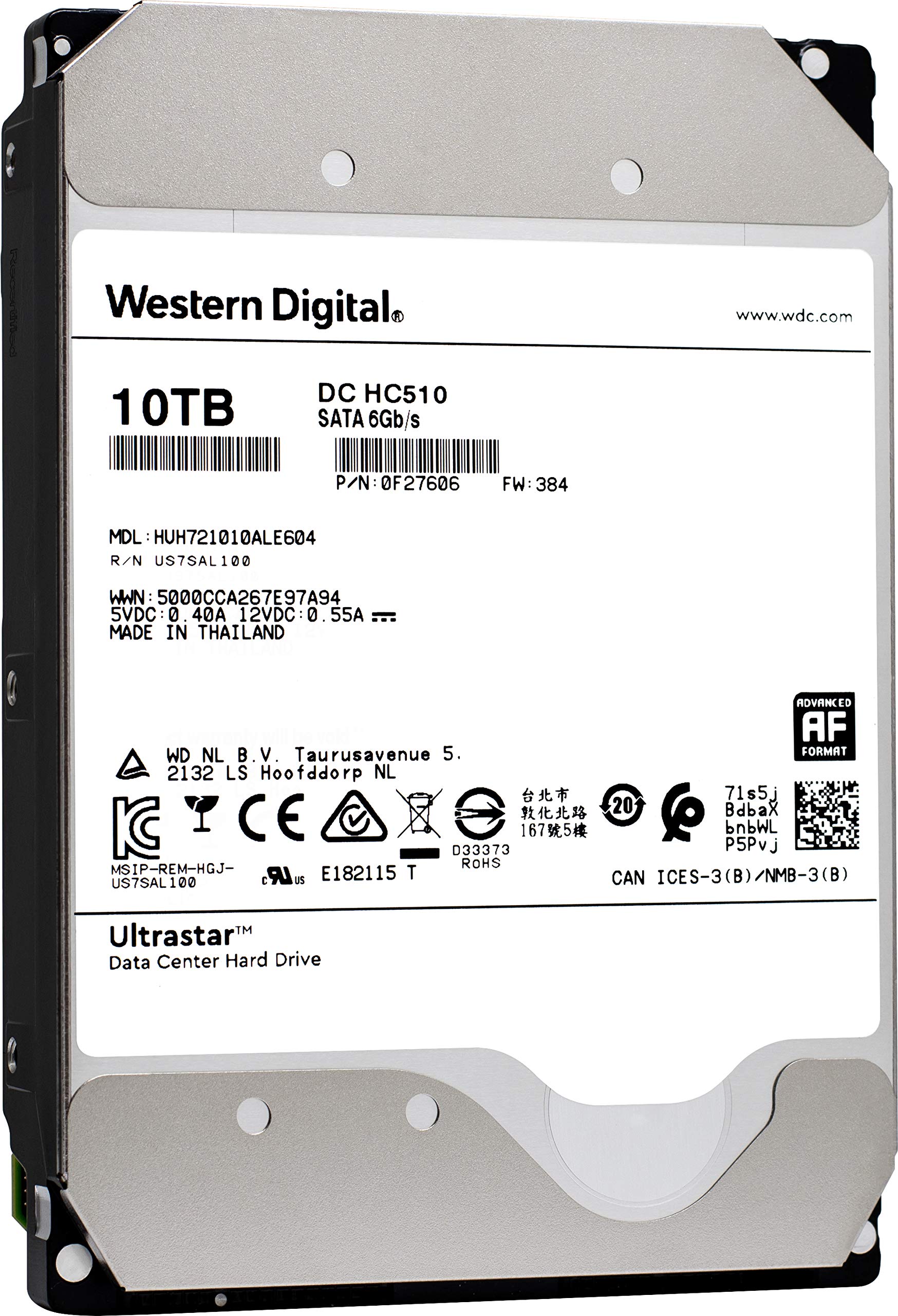  HGST WD अल्ट्रास्टार DC HC510 10TB 7200 RPM SATA 6Gb/s 3.5' हीलियम प्लेटफार्म एंटरप्राइज हार्ड डिस्क...