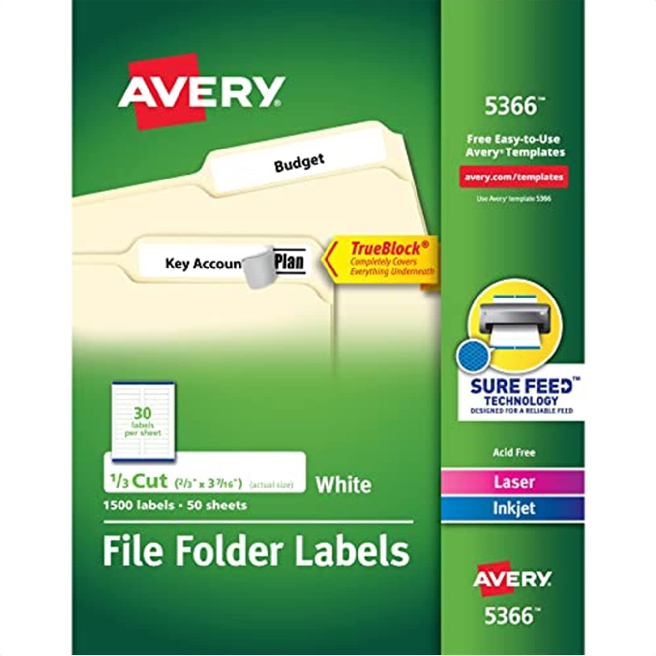  Avery ट्रूब्लॉक टेक्नोलॉजी के साथ लेजर और इंक जेट प्रिंटर के लिए फ़ाइल फ़ोल्डर...