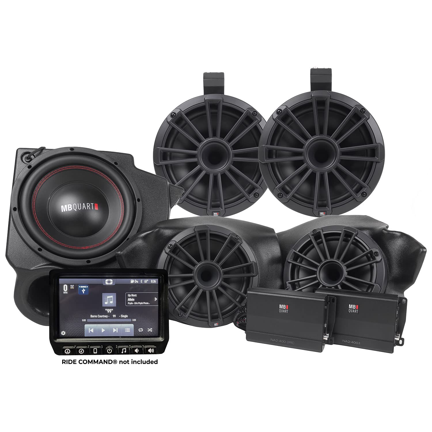 MB Quart MBQR-STG5-RC-1 Tuned Audio System for 2014-Current Polaris RZR w Ride Command, 800 Watt Weather-Resistant ATV Sound System w/ 4 Speakers, Subwoofer and Amplifiers, Panels and Harnessing