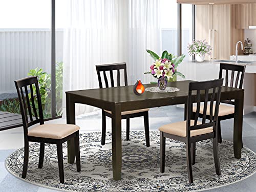  East West Furniture पत्ती के साथ 4-रसोई टेबल और 4 रसोई डाइनिंग कुर्सियों के लिए डाइनिंग रूम...