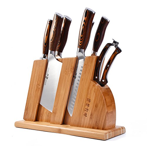  TUO Cutlery लकड़ी के ब्लॉक के साथ TUO रसोई चाकू सेट - जाली जर्मन X50CrMoV15 स्टील - पक्कावुड है...