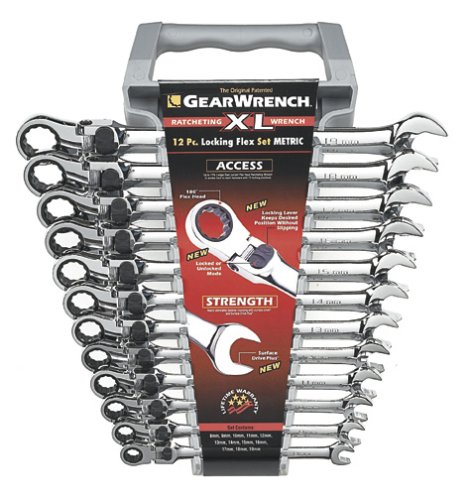 Gearwrench 12 Pc. 12 Pt. XL Locking Flex Head Ratcheting Combination Wrench Set, Metric - 85698