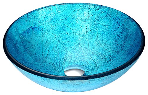 ANZZI Accent Modern Tempered Glass Vessel Bowl Sink in Blue Ice | Aqua Top Mount Bathroom sinks above Counter | Round Vanity ...