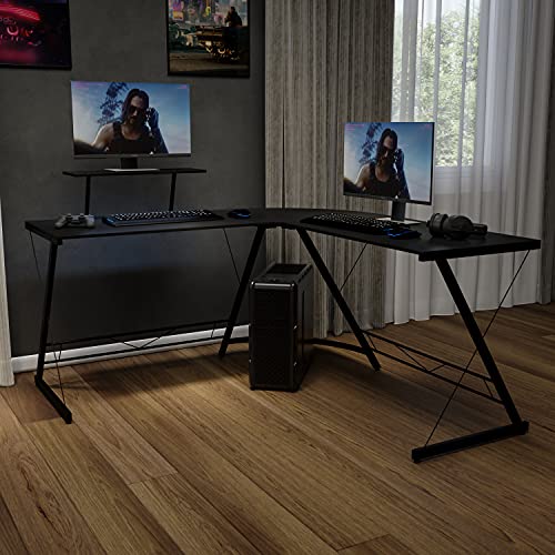 Flash Furniture मॉनिटर शेल्फ के साथ कॉर्नर डेस्क एल-आकार का गेमिंग डेस्क