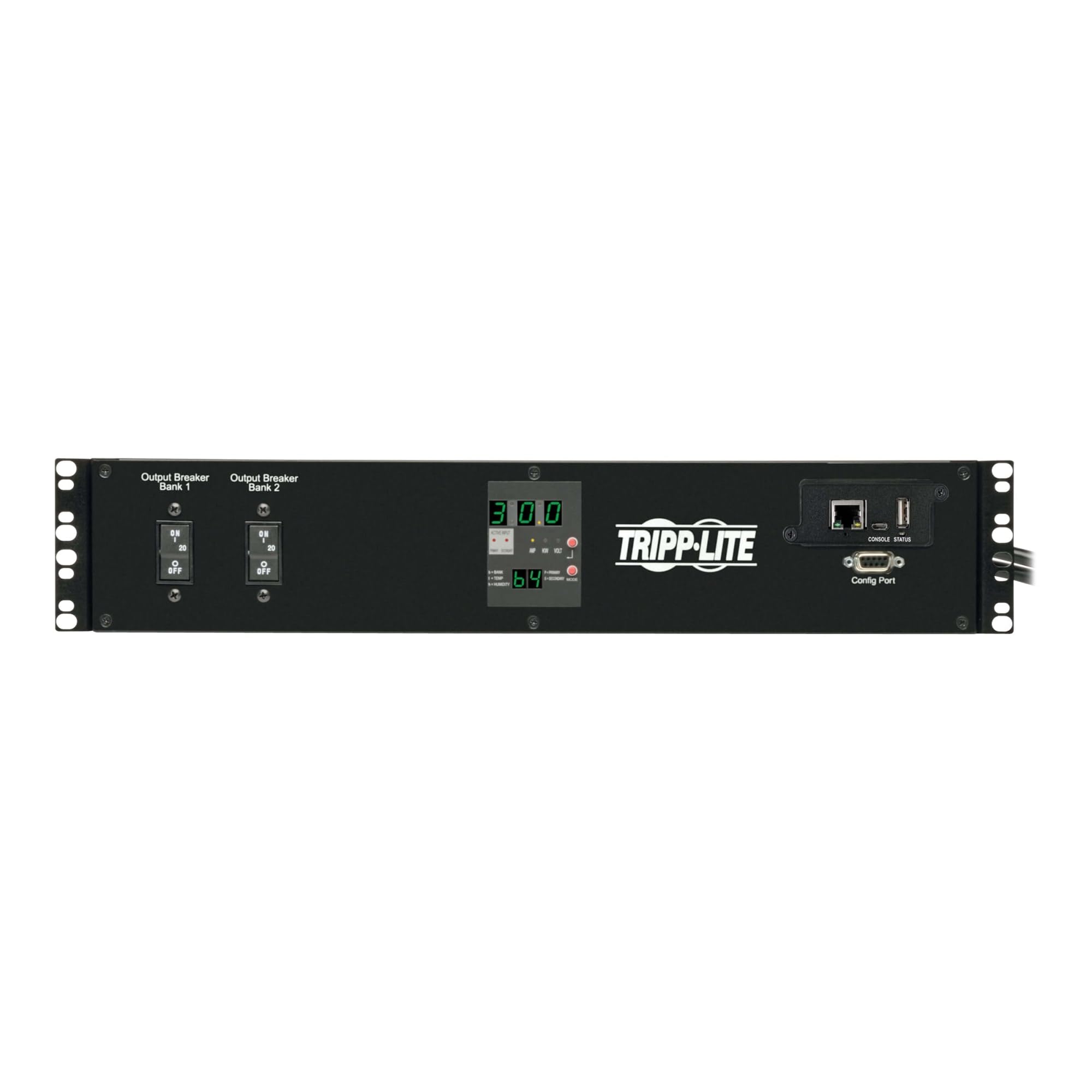 Tripp Lite 5.76kW Single-Phase ATS/Switched PDU, LX Platform Interface, 208/240V (16 C13, 2 C19 & 1 L6-30R) 2 L6-30P Inputs, 2U Rack-Mount, TAA (PDUMH30HVATNET),Black