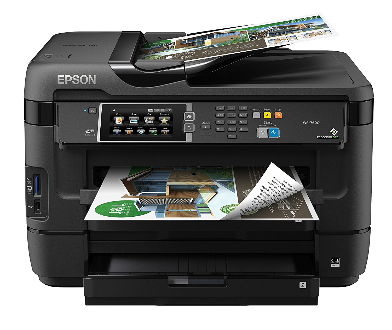 Epson WorkForce WF-7620 वायरलेस कलर ऑल-इन-वन इंकजेट प्रिंटर स्कैनर और कॉपियर के साथ